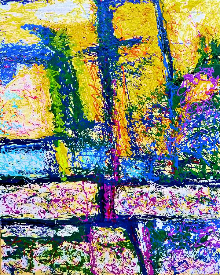 2013-4-1-100×80-les jardins-fragment 1-dripping acrylique sur cplaqué-DominiqueDORLA-Saint Leu-ile de la Réunion