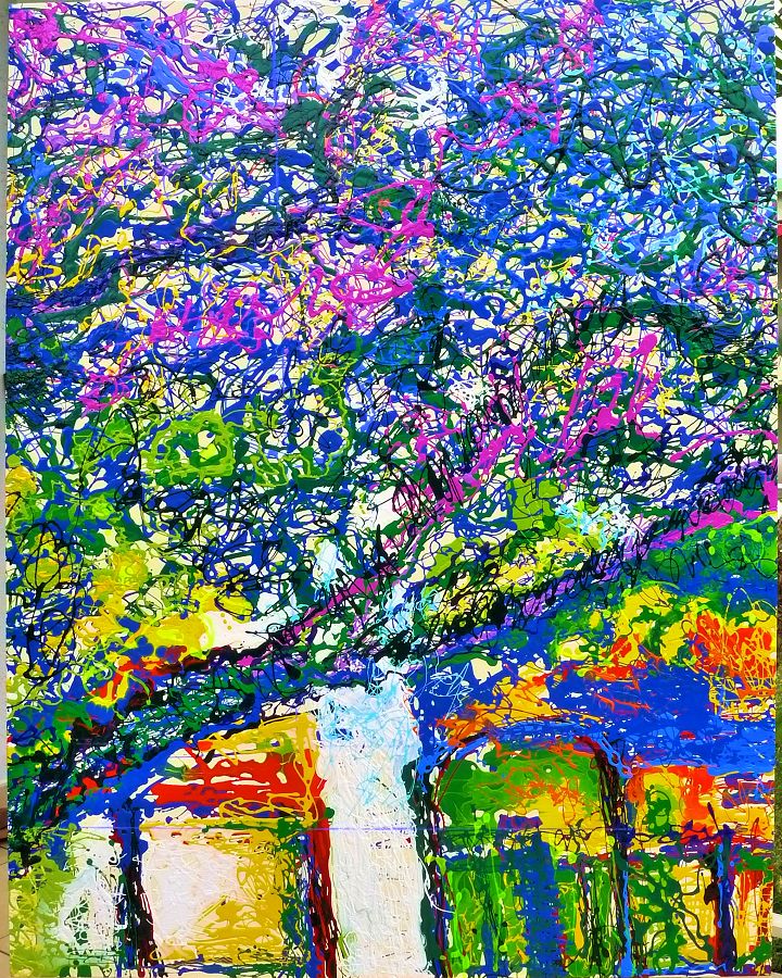 2013-4-1-100×80-les jardins-fragment 5-dripping acrylique sur cplaqué-DominiqueDORLA-Saint Leu-ile de la Réunion