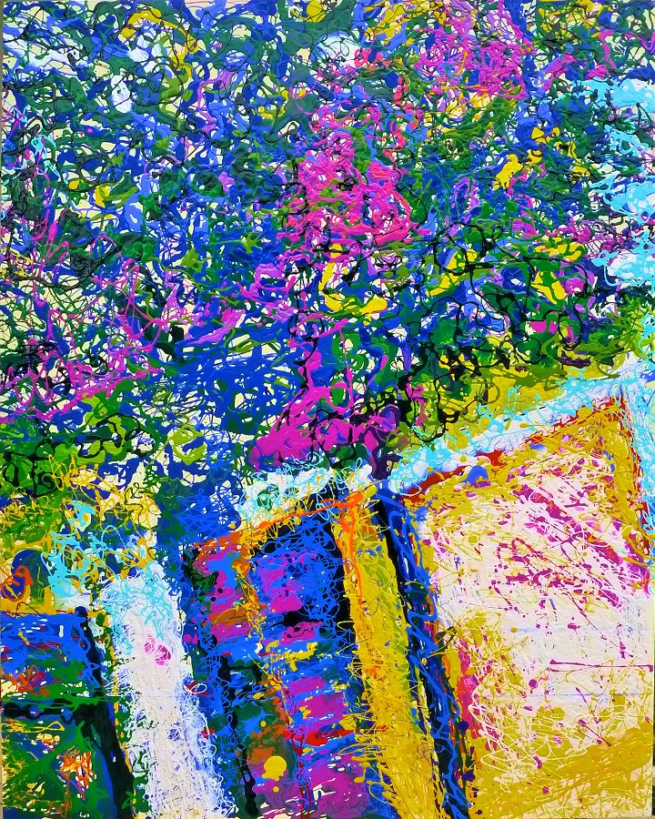 2013-4-1-100×80-les jardins-fragment 6-dripping acrylique sur cplaqué-DominiqueDORLA-Saint Leu-ile de la Réunion