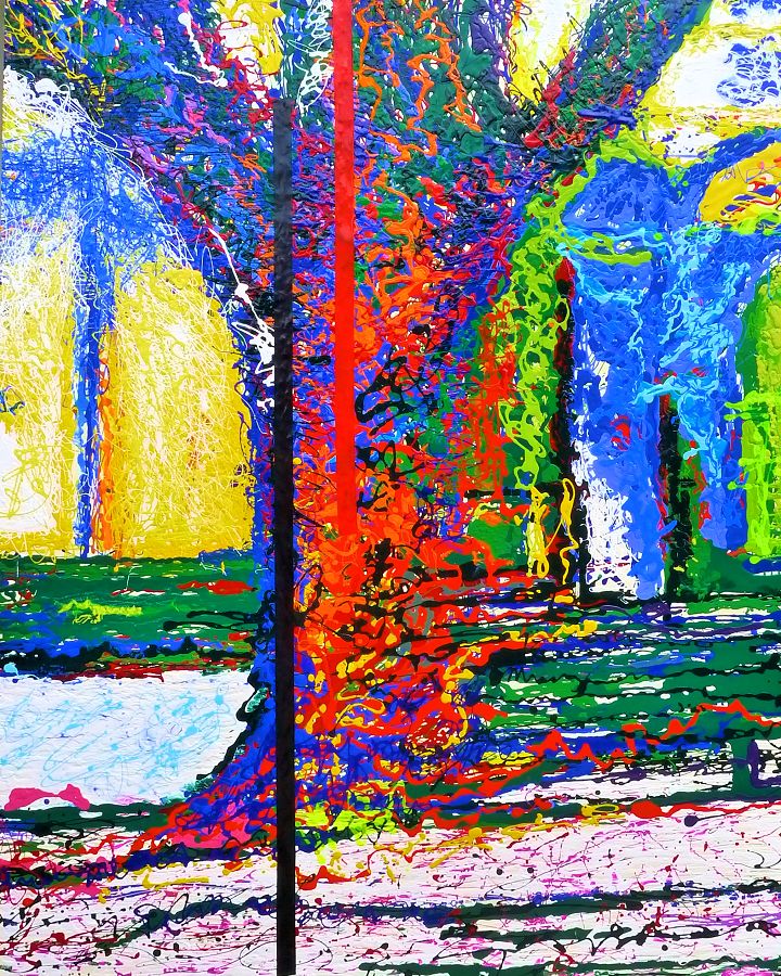 2013-4-1-100×80-les jardins-fragment 9-dripping acrylique sur cplaqué-DominiqueDORLA-Saint Leu-ile de la Réunion