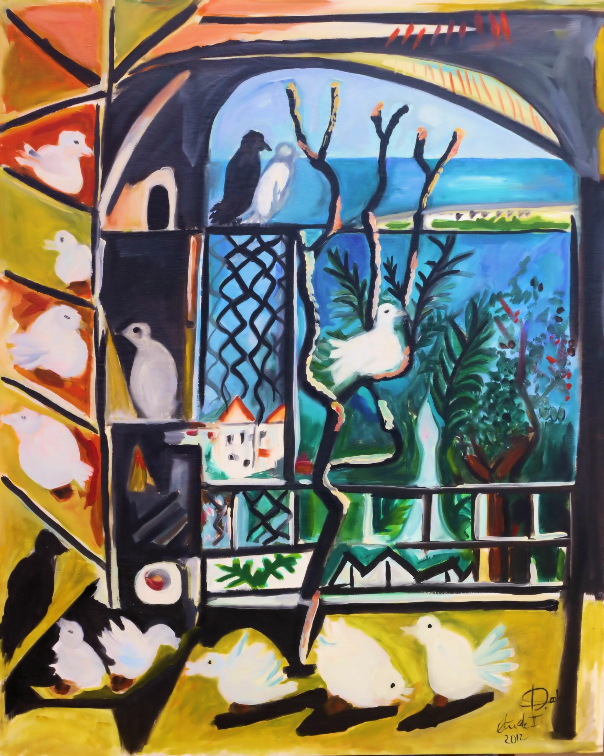 2012- -1-100×80- Les Pigeons étude3-3-huile sur toile-Dominique DORLA-Saint Leu-ile de la Réunion
